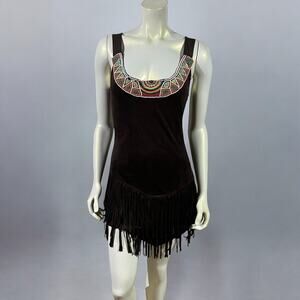 Dreamgirls Brown Beaded Fringe Native American Inspired Costume Dress Size M